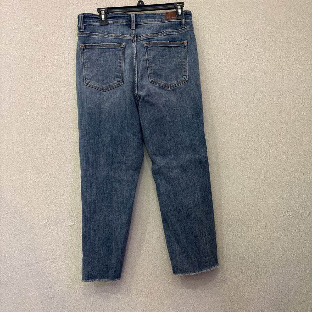 JUDY BLUE,DENIM RAW HEM ANKLE STRAIGH ,BLUE,11/30