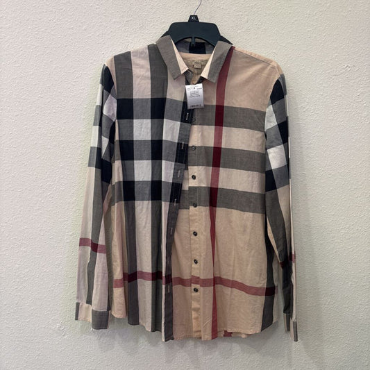 BURBERRY,AUTHENTIC BURBERRY BUTTONUP,TAN/BLK/WINE,L