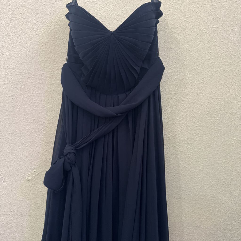 JENNY YOO COLLECTION,SHEER PLEATED FORMAL DRESS ,NAVY,4