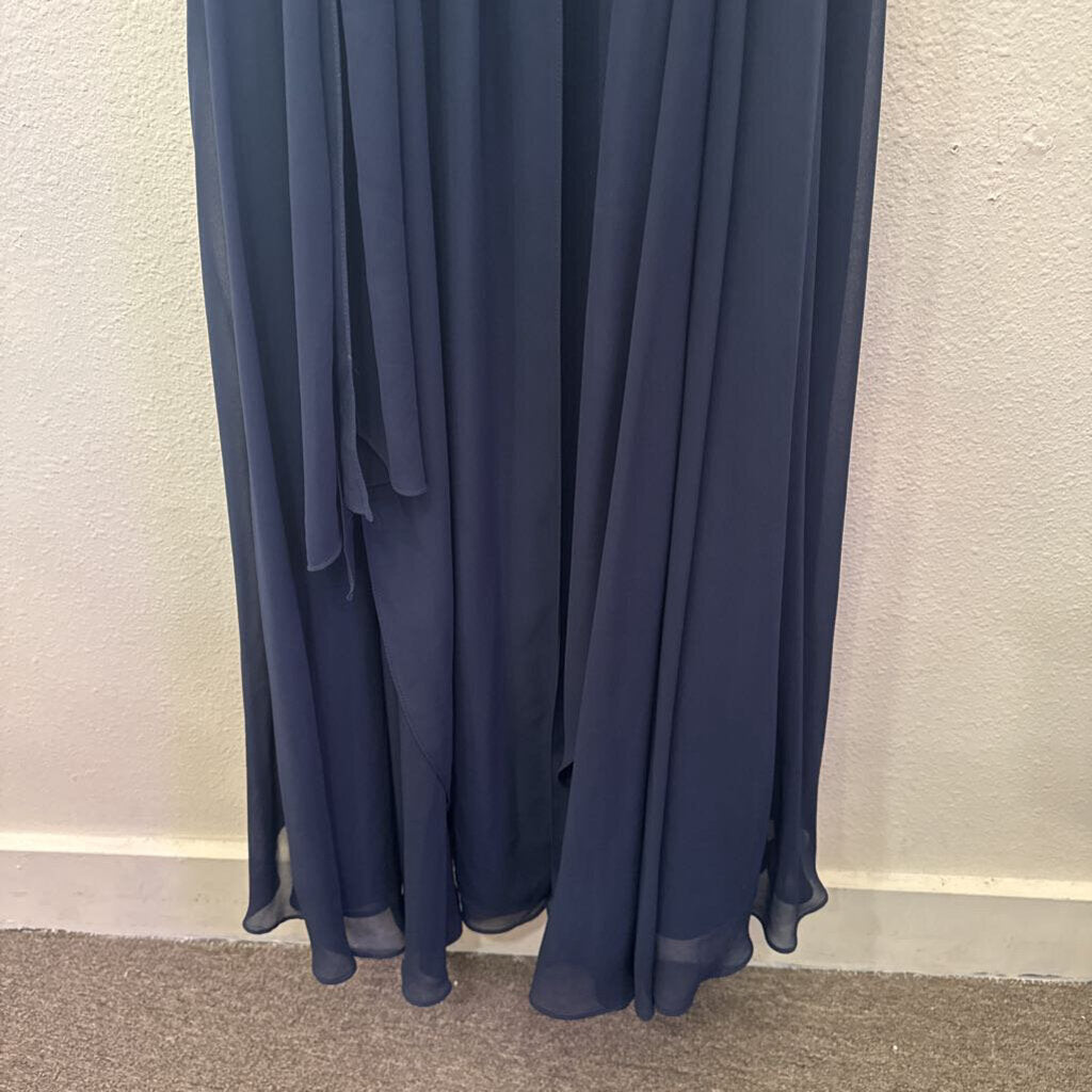 JENNY YOO COLLECTION,SHEER PLEATED FORMAL DRESS ,NAVY,4