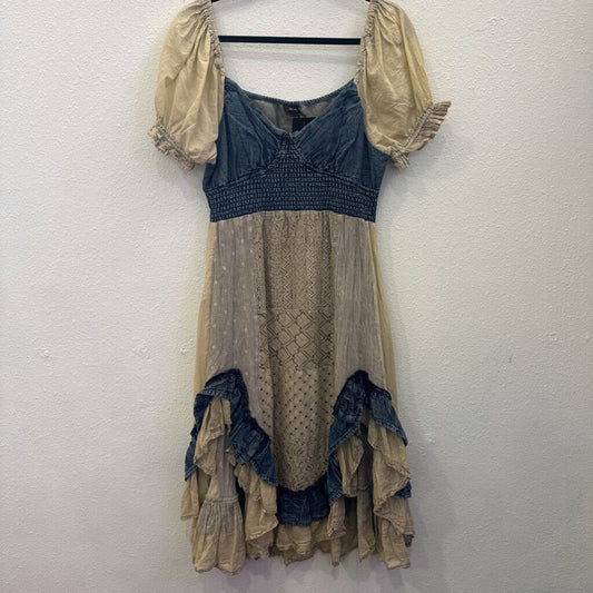 YOUNG THREADS,NWT BOHO RUFFLE DRESS ,BLUE TAN,M