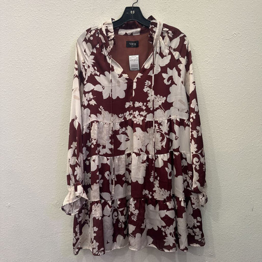 VICI,FLORAL RUFFLE DRESS ,BRN WHT ,S