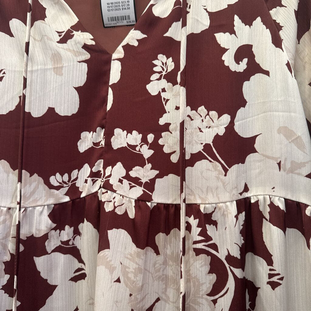 VICI,FLORAL RUFFLE DRESS ,BRN WHT ,S