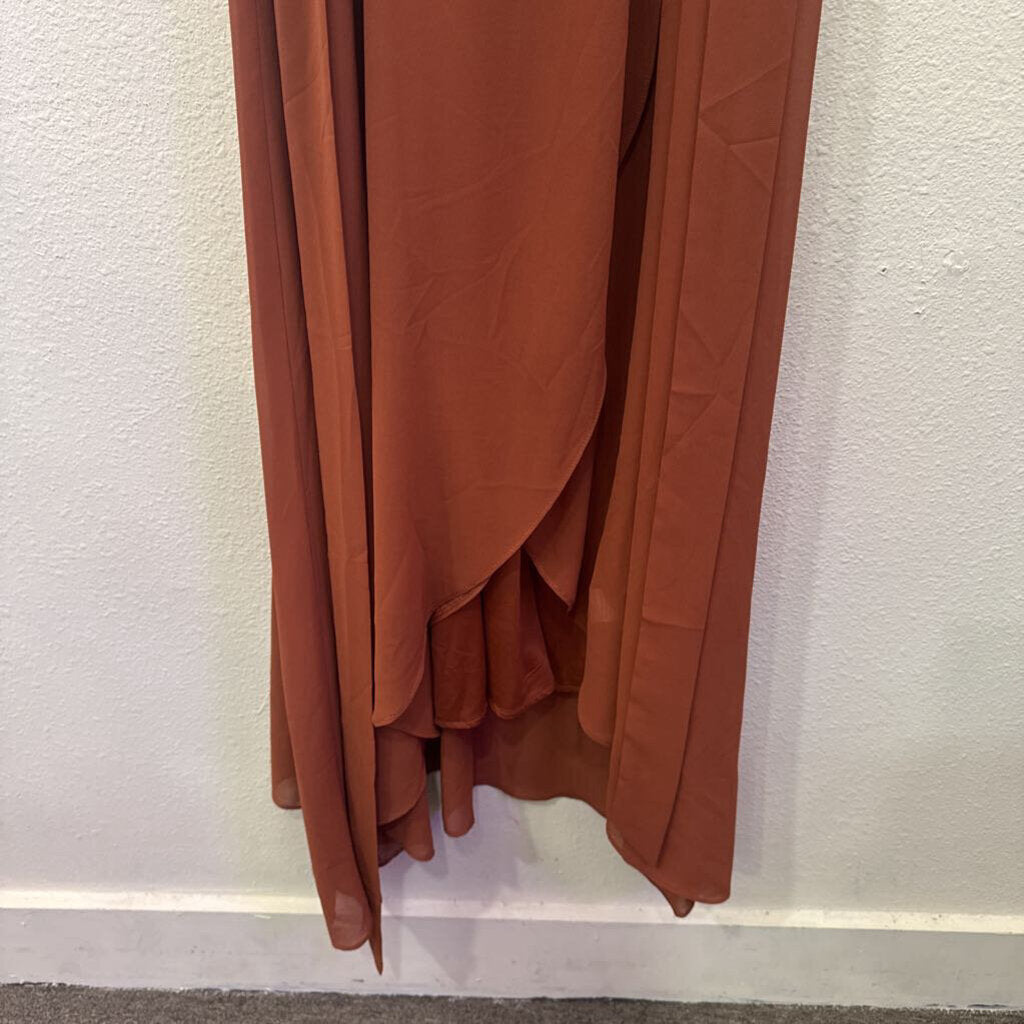 BALTIC BORN,SHEER RUFFLE DRESS ,RUST,L