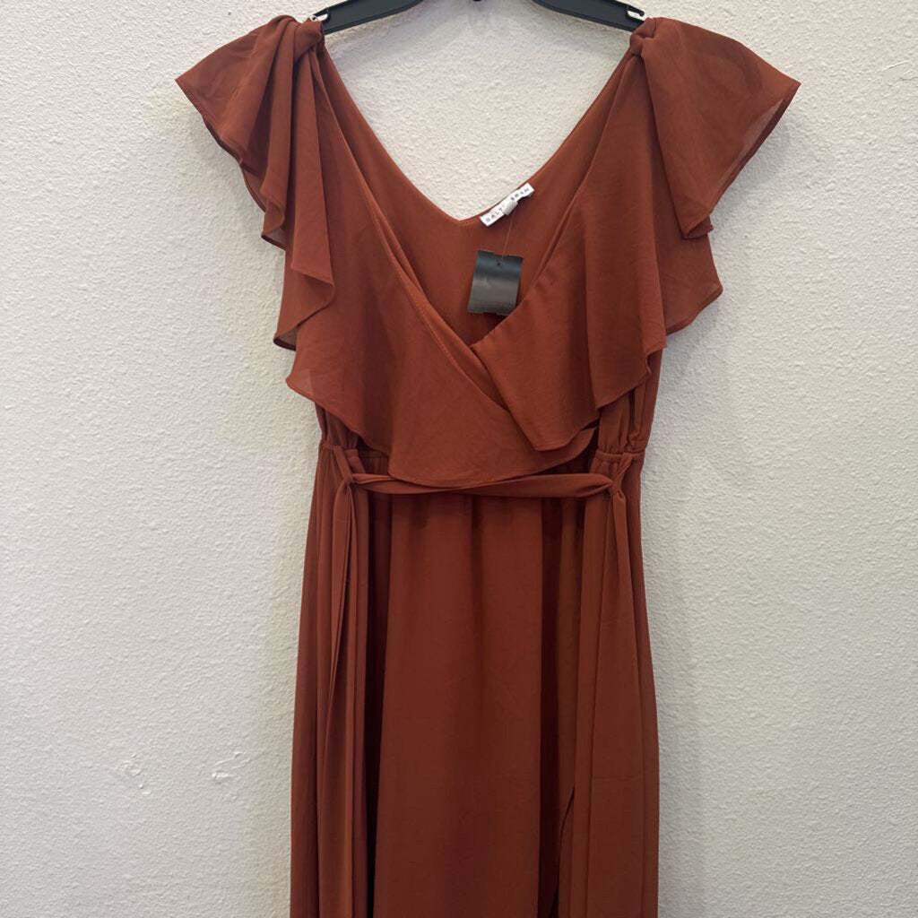 BALTIC BORN,SHEER RUFFLE DRESS ,RUST,L