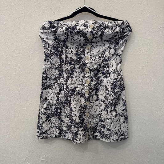 FREEPEOPLE,NWT FLORAL STRAPLESS DRESS ,WHT/BLU/BRN,M