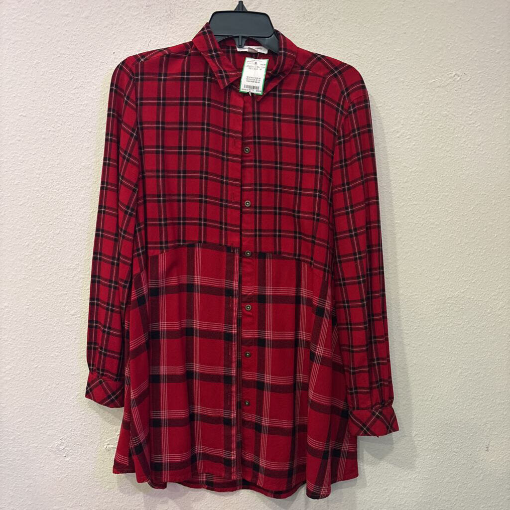 BEACH LOUNGE,LONGSLV BU TOP,RED BLK ,M