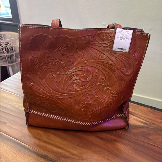 PATRICIA NASH,TOOLED LEATHER SHOULDER BAG,BROWN