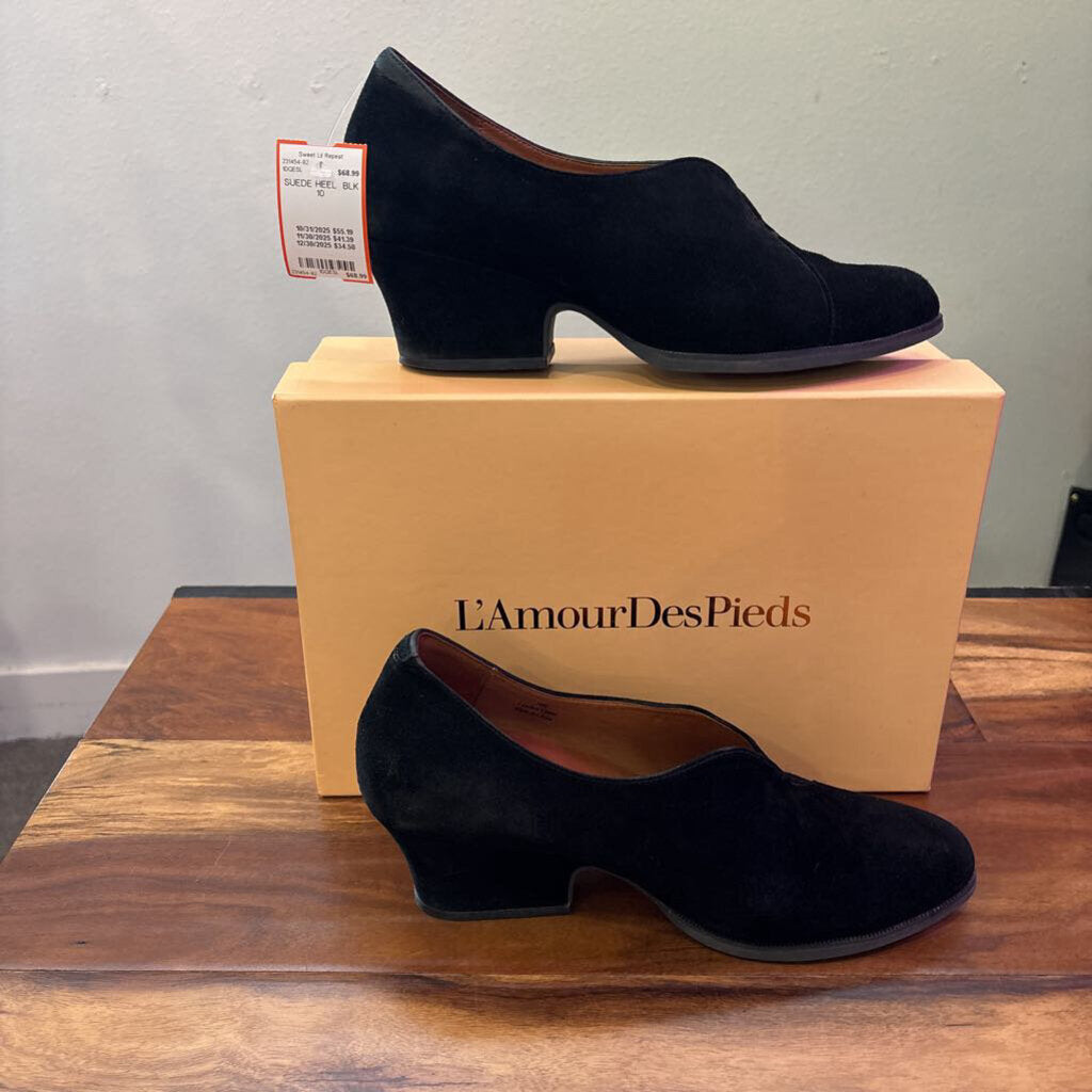 L'AmourDesPieds,SUEDE HEEL ,BLK ,10