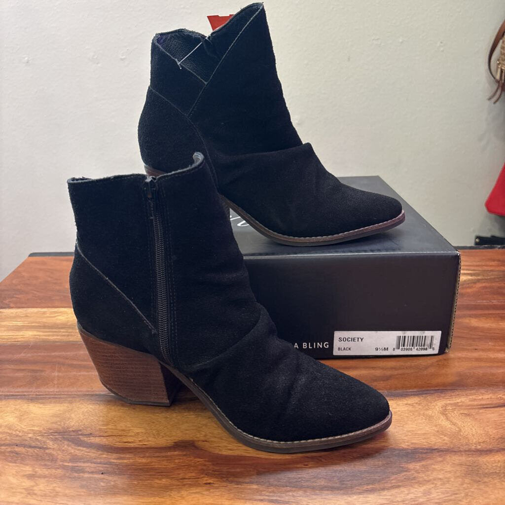 SOCIETY AMUSE,SUEDE LEATHER BOOTIE ,BLK,9.5