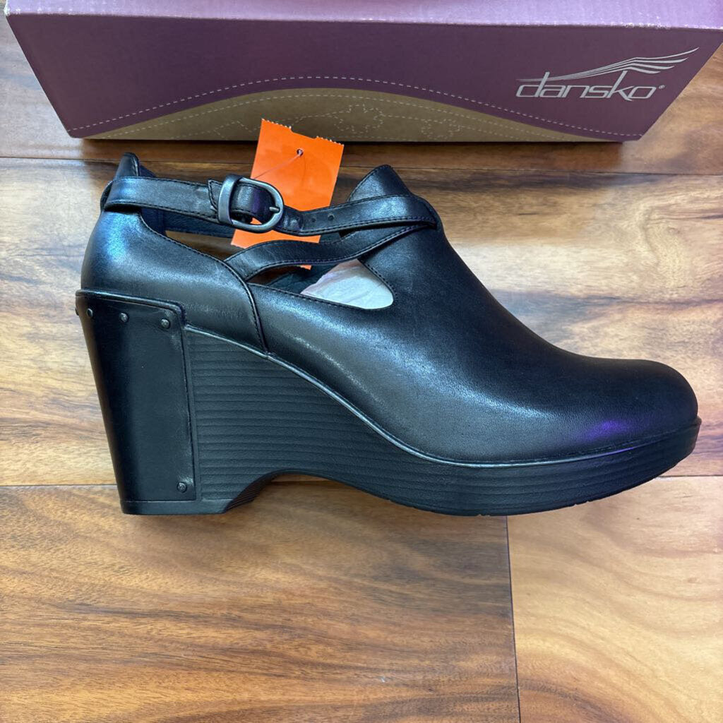 DANSKO,NWT LEATHER WEDGE ,BLK,41