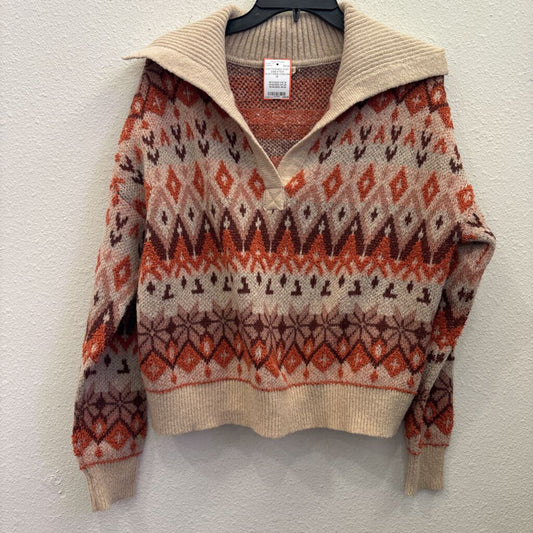 THE GENERAL GOOD,PATTERNED KNIT SWEATER ,RUST/PINK/CREAM ,M