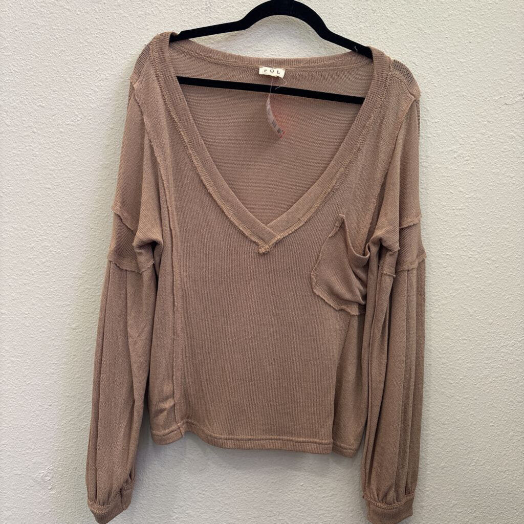 POL,MESH POCKET SWEATER TOP ,TAN,S