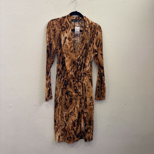 BACCI,LEOPARD FLOWY DRESS ,CAMEL BLK ,L
