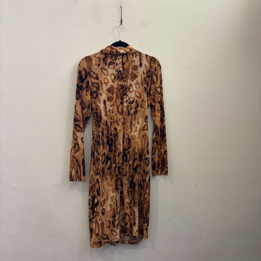 BACCI,LEOPARD FLOWY DRESS ,CAMEL BLK ,L