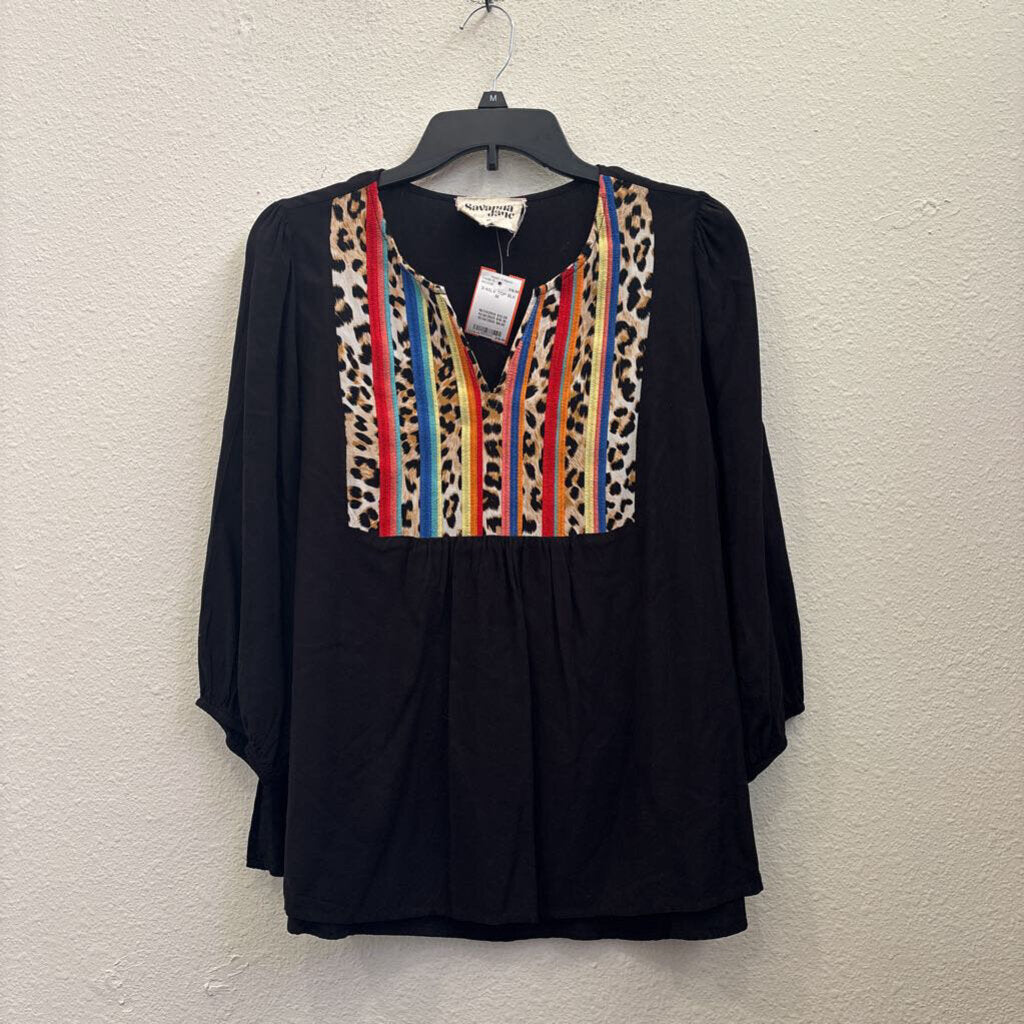 SAVANNA JANE,3/4SLV TOP,BLK,M