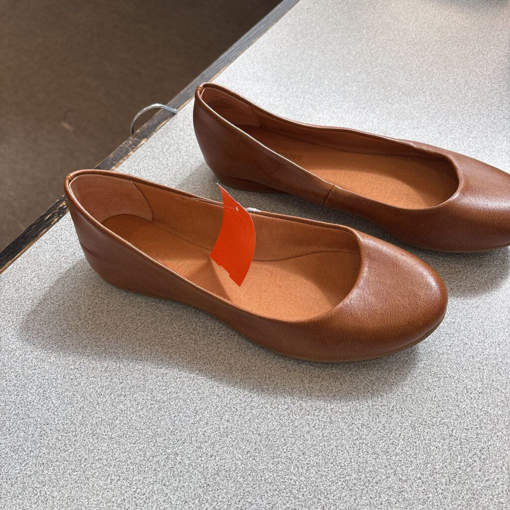 SUN & STONE,LEATHER FLATE,BROWN,8