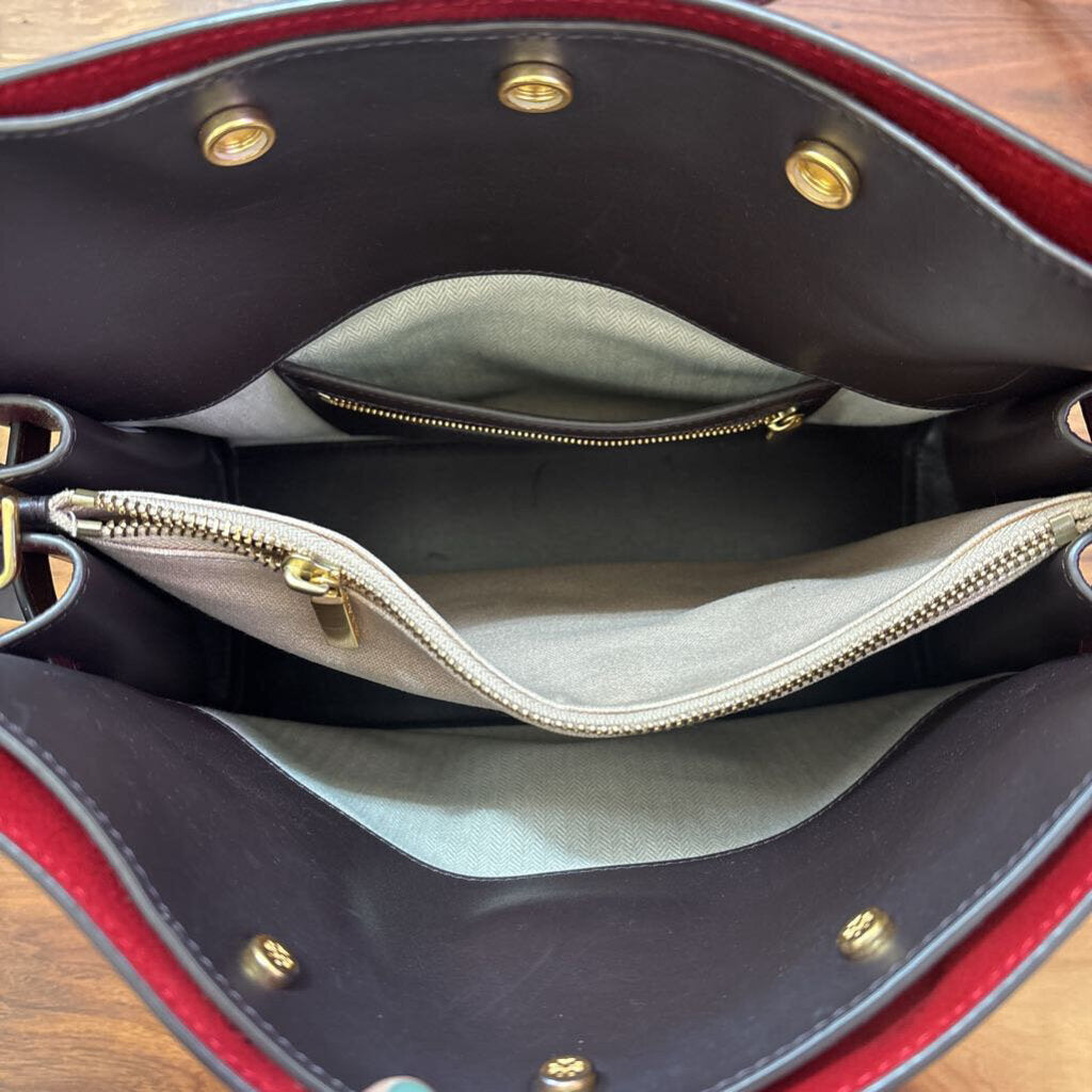 TORY BURCH,LEATHER LEE RADZIWILL DOUBLE BAG **RETAILS $1,098,MAROON