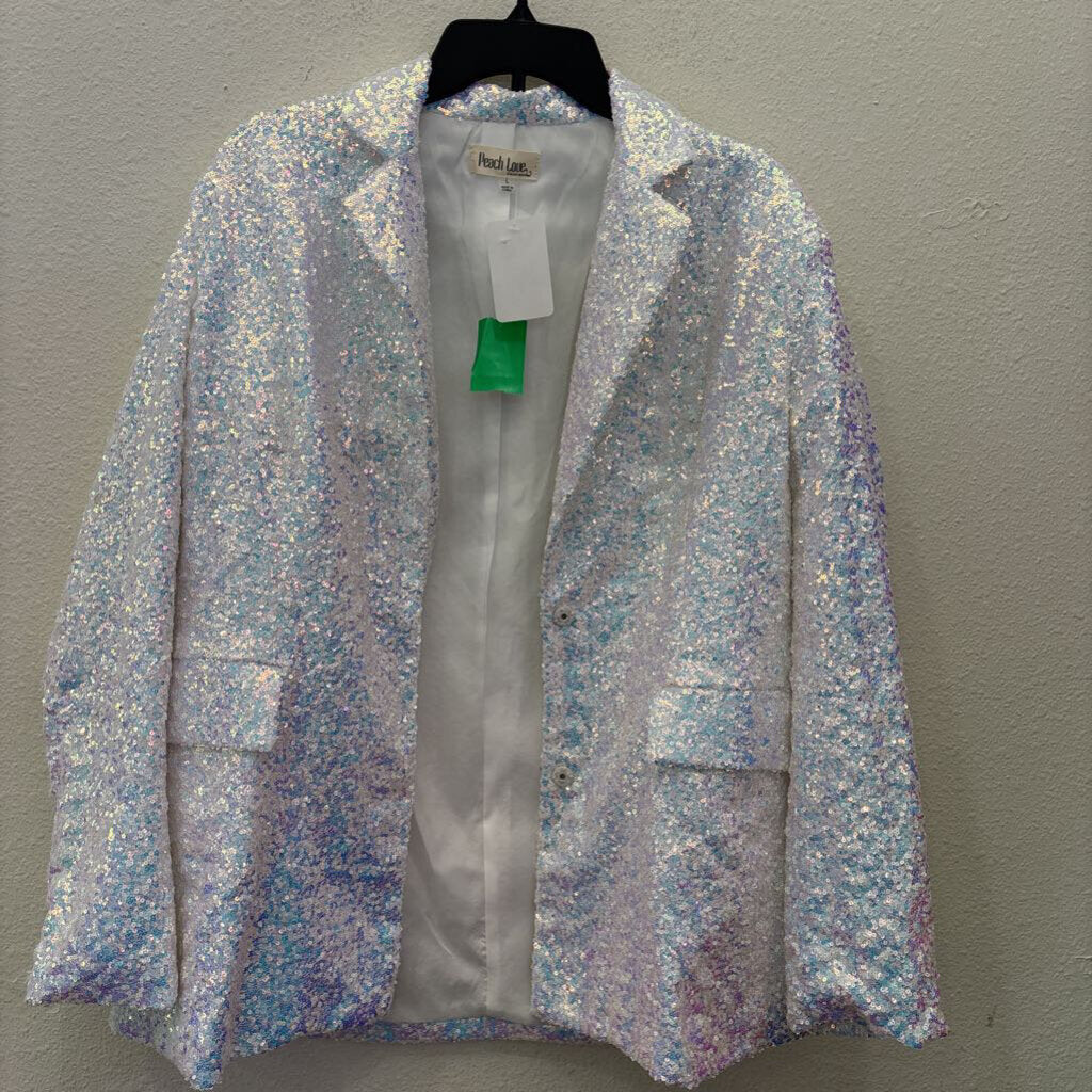 SEQUIN BLAZER,WHT,L