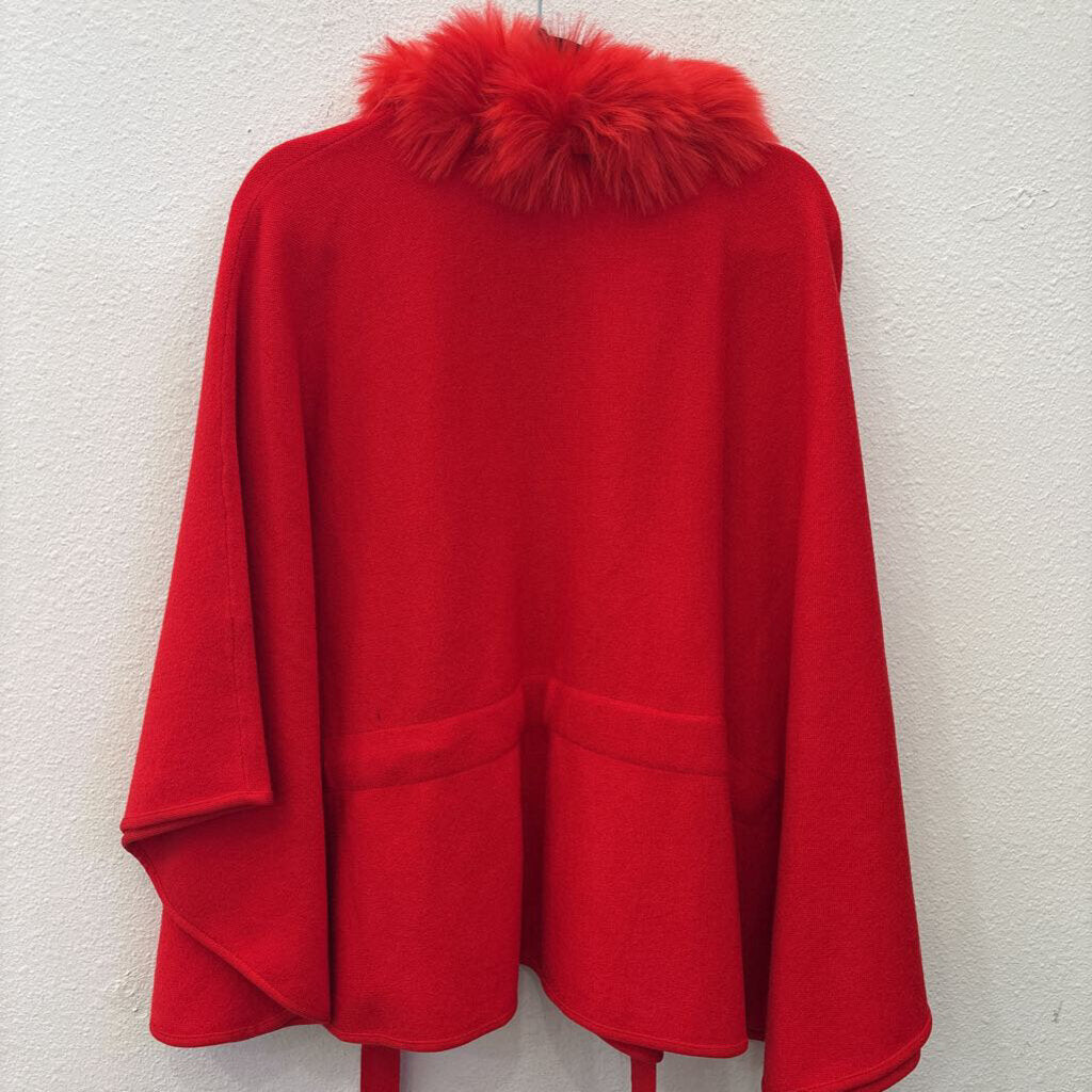 BOSTON PROPER,FUR LINED TRIM CARDIGAN,RED,L/XL