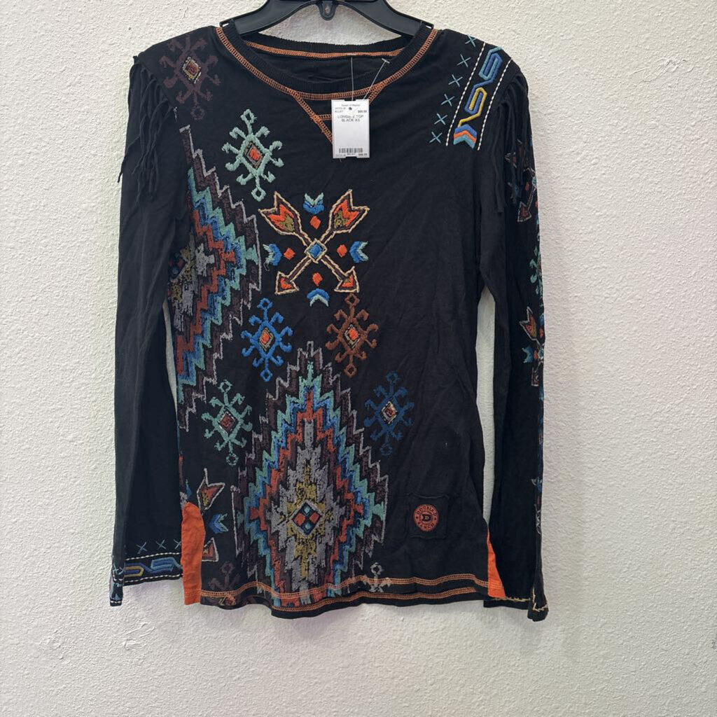 DOUBLE D RANCH,LONGSLV TOP,BLACK,XS