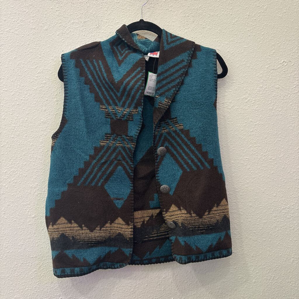 RHONDA STARK,AZTEC SHAWL VEST,BLUE,XS