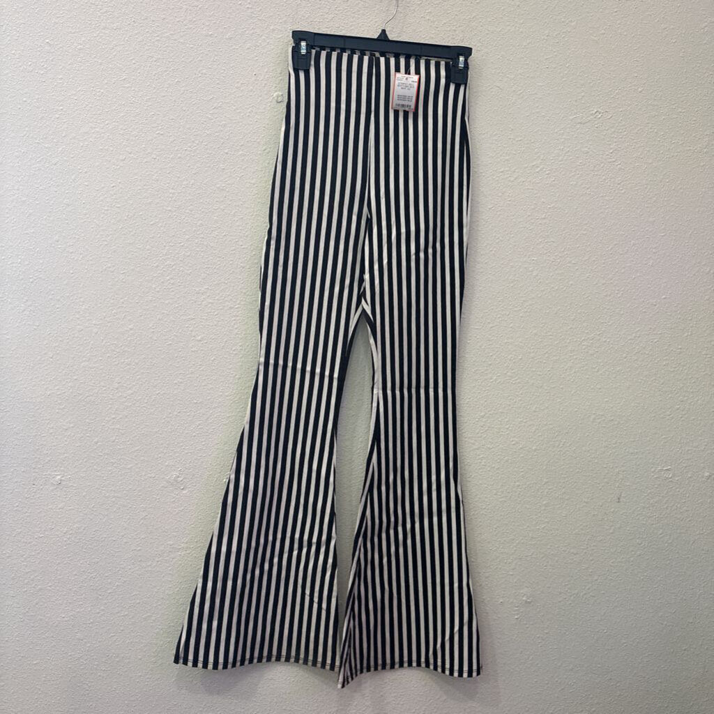 STRIPED BELL BOTTOMS,BLK WHT,XS