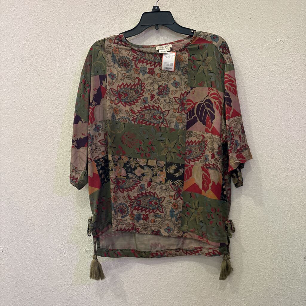 TRU LUXE,3/4 SLV TOP,MULTI ,S