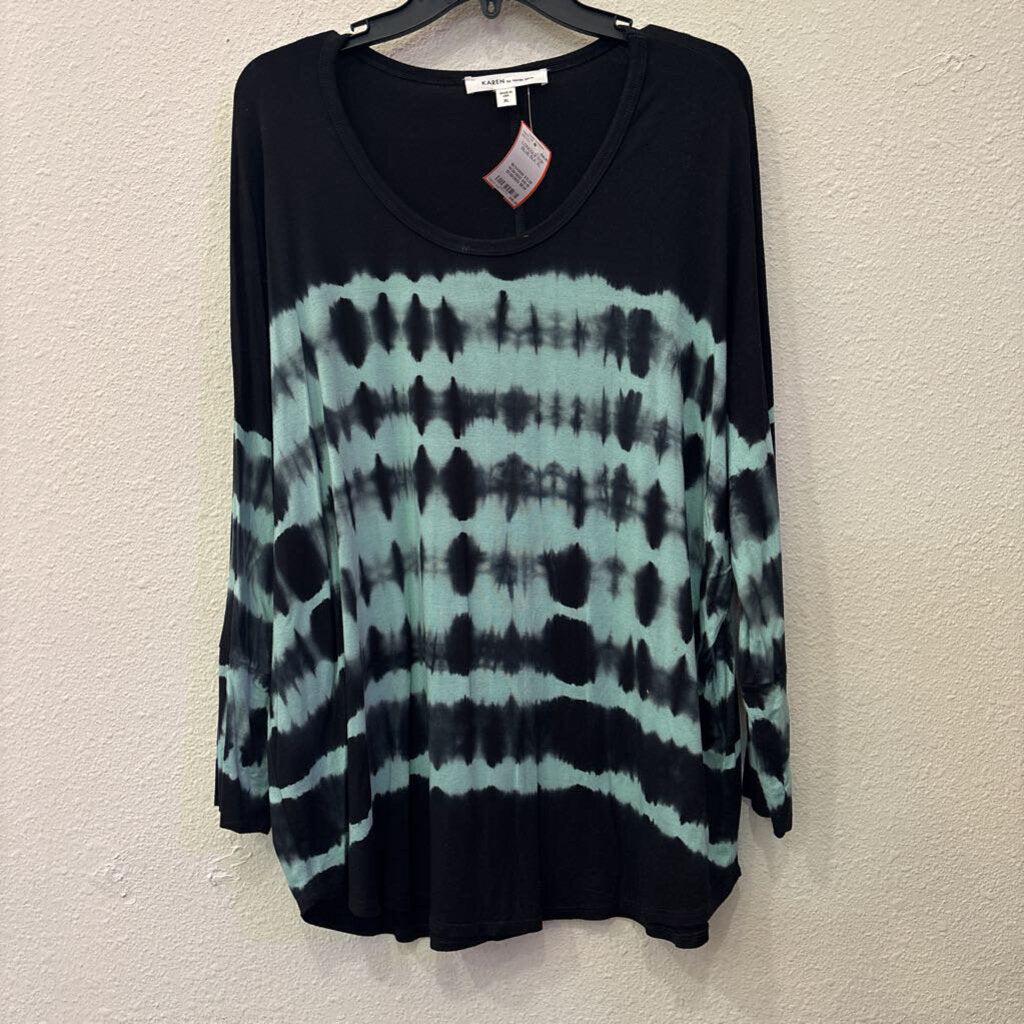 KAREN KANE,LONGSLV TOP,BLUE BLK,XL