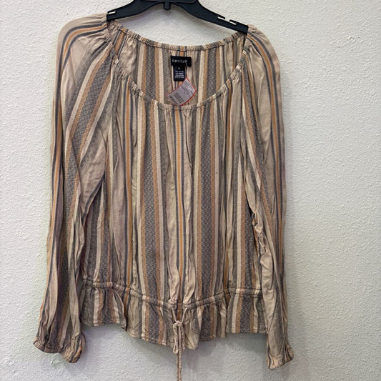 KAREN KANE,LONGSLV STRIPED TOP,TAN,XL