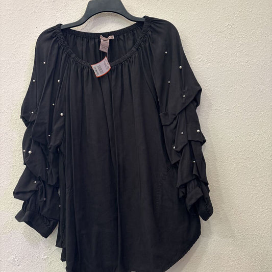 SHARON YOUNG,LONGSLV PEARL TOP,BLK,XL
