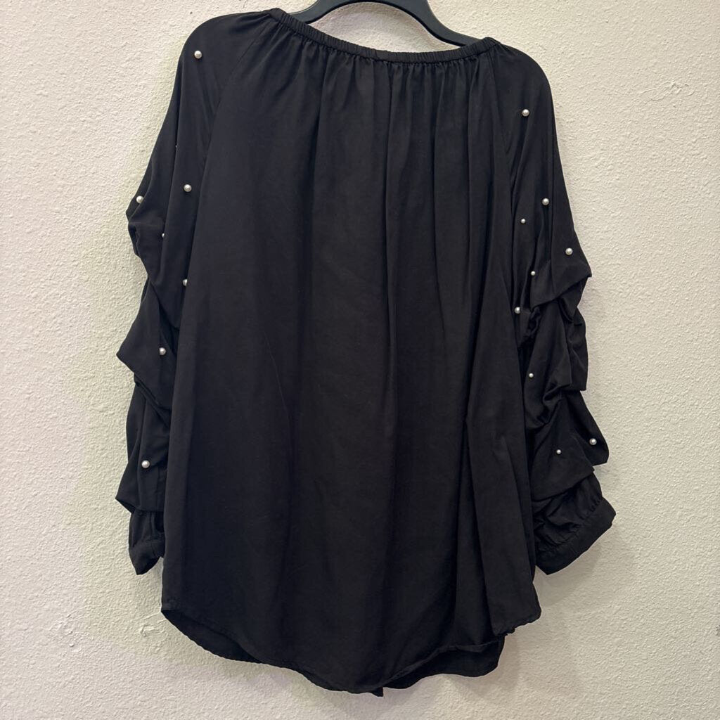 SHARON YOUNG,LONGSLV PEARL TOP,BLK,XL