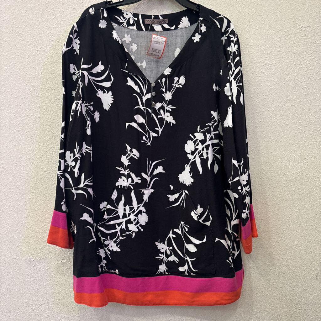 SHARON YOUNG,LONGSLV TOP,BLK,XL