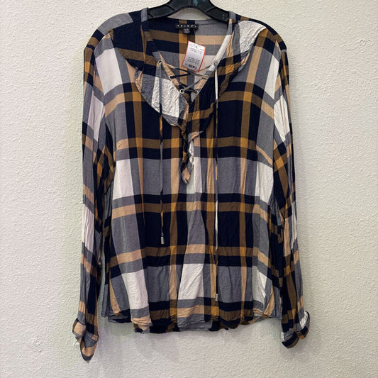 TRIBAL,LONGSLV PLAID TOP,MULTI,XL