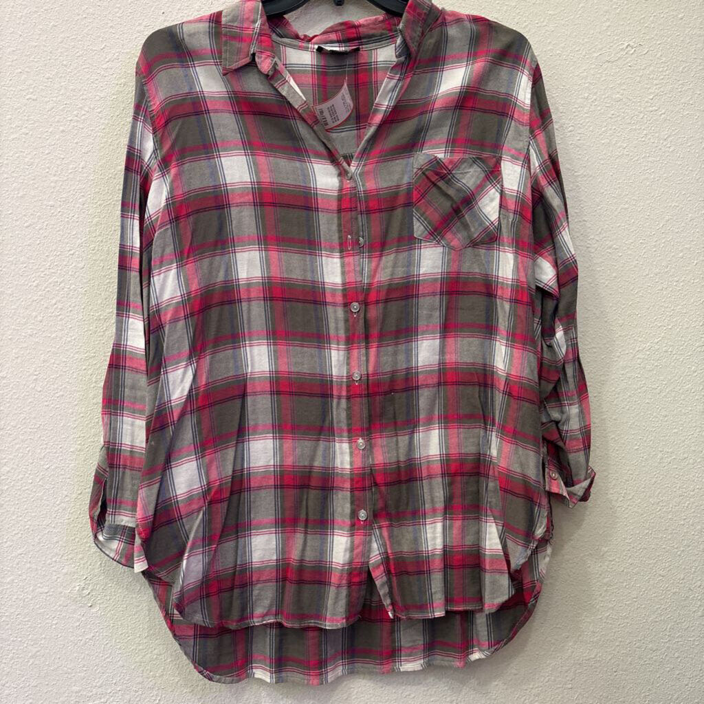 TRIBAL,LONGSLV PLAID TOP,MULTI,XL