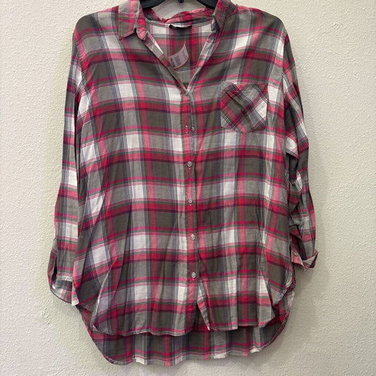 TRIBAL,LONGSLV PLAID TOP,MULTI,XL