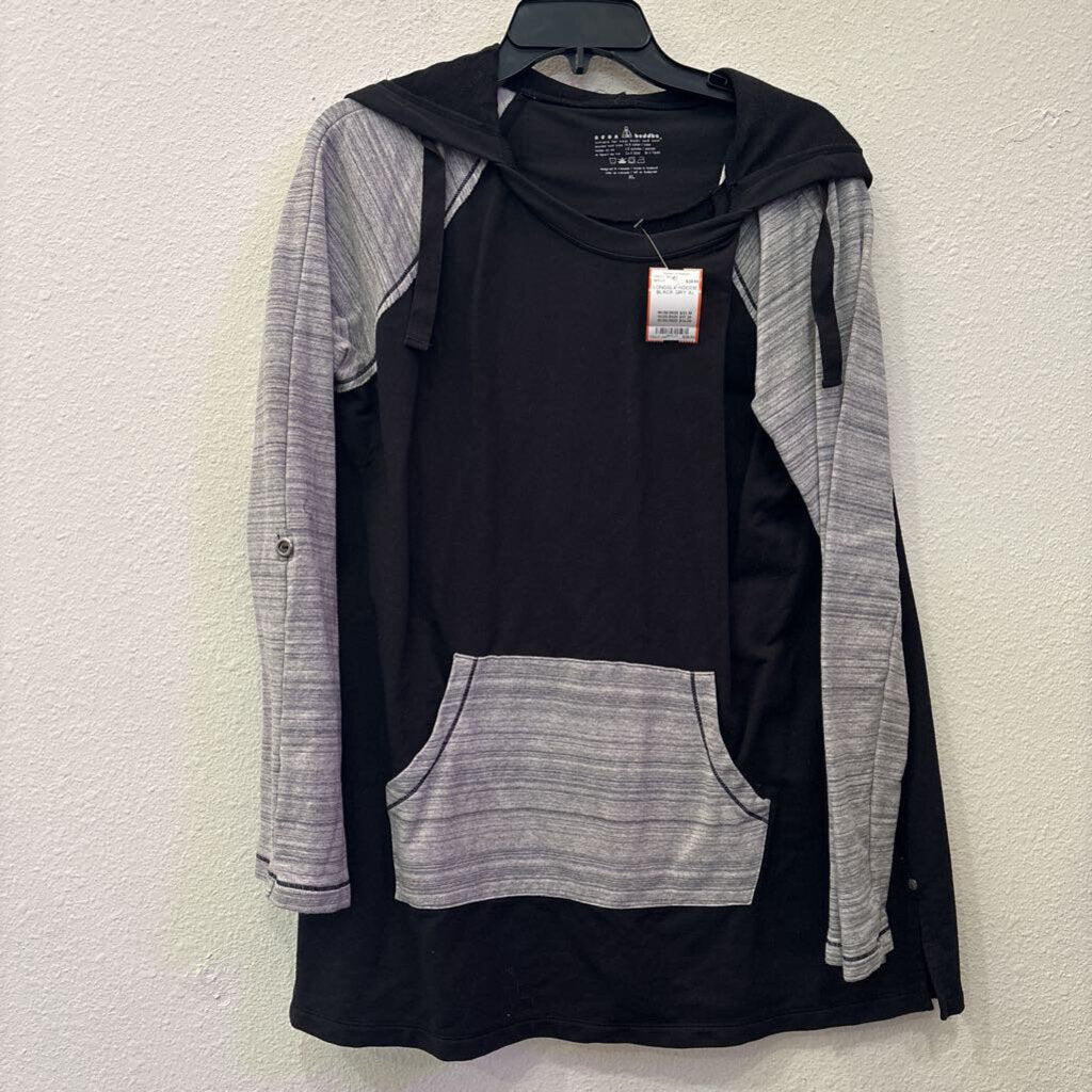 NEON BUDDHA,LONGSLV HOODIE,BLACK GRY,XL