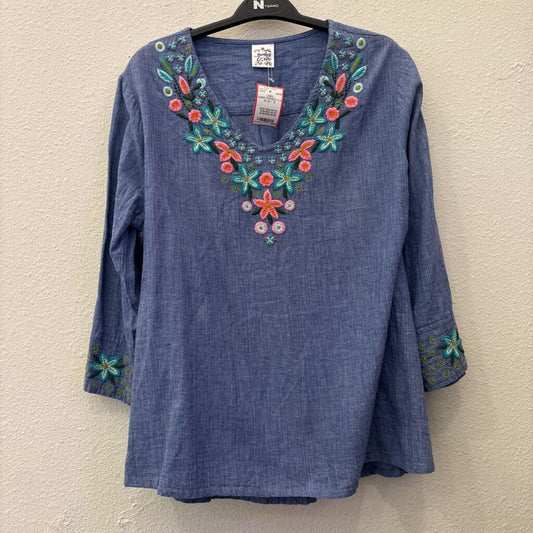PARSLEY & SAGE,LINEN EMBROIDERED 3/4,BLUE I ,M