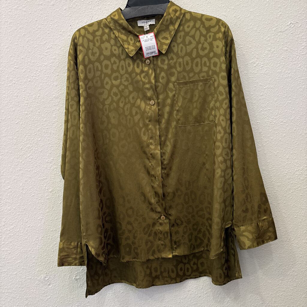 UMGEE,L/S SILK BLOUSE,GREEN ,SM
