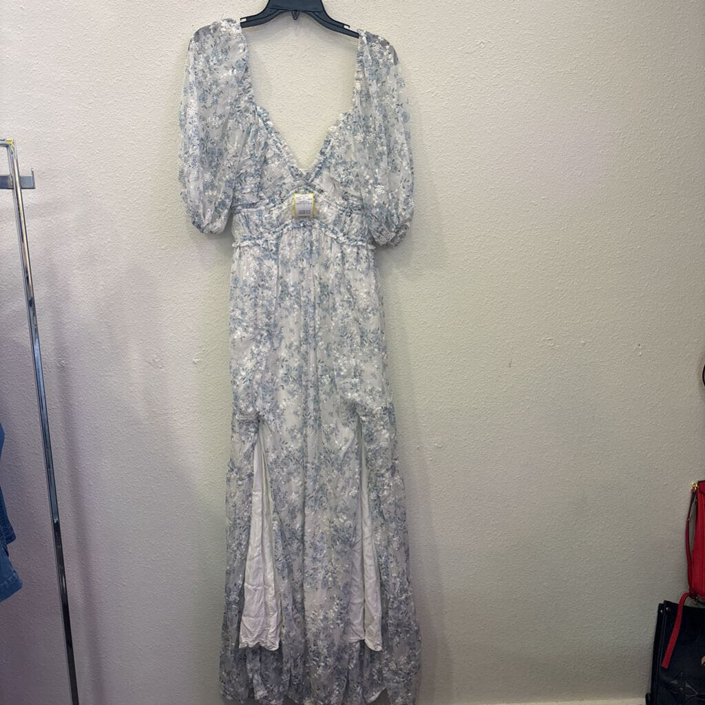 STORIA,SHORTSLV DRESS,WHT BLUE,L