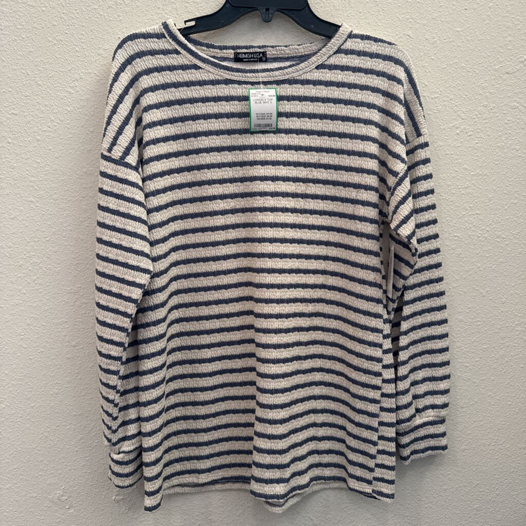 HEMISH USA,LONGSLV TOP,BLUE WHT,S