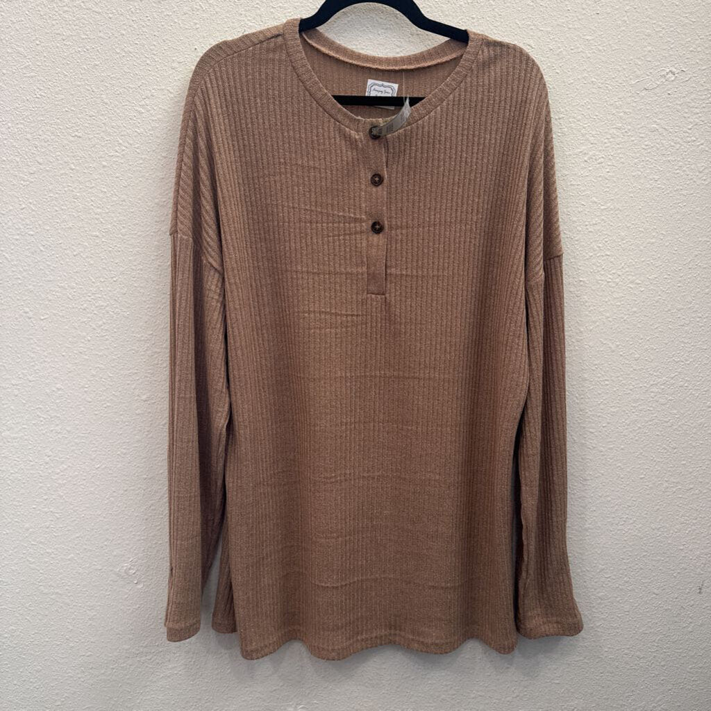 AMAZING GRACE BOUTIQUE,LONGSLV TOP,BROWN ,XL