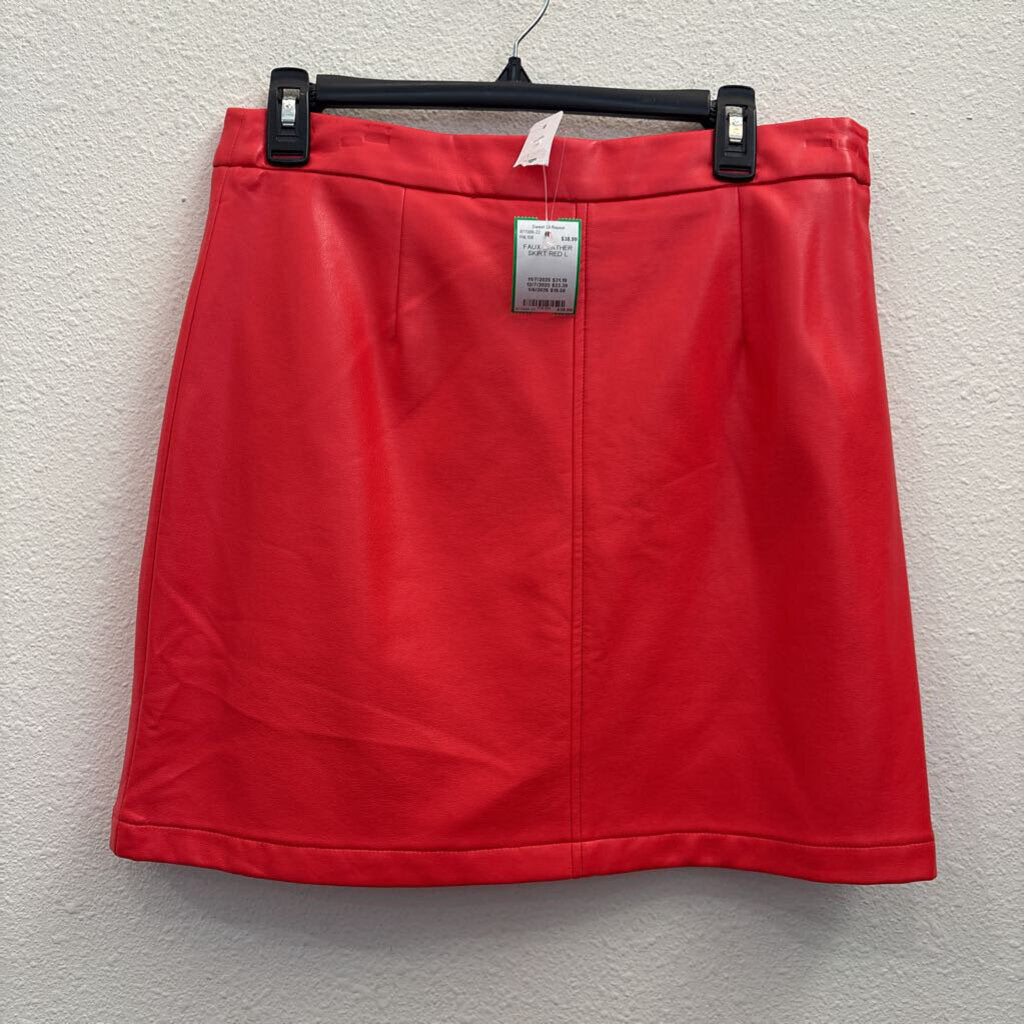 FRENCH CONNECTION,FAUX LEATHER SKIRT,RED,L