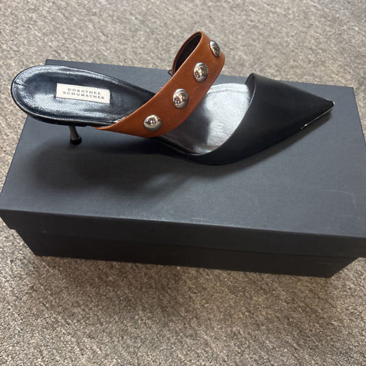 DOROTHEE SCHUMACHER,STUDDED KITTIN HEELS,BLK BROWN,40