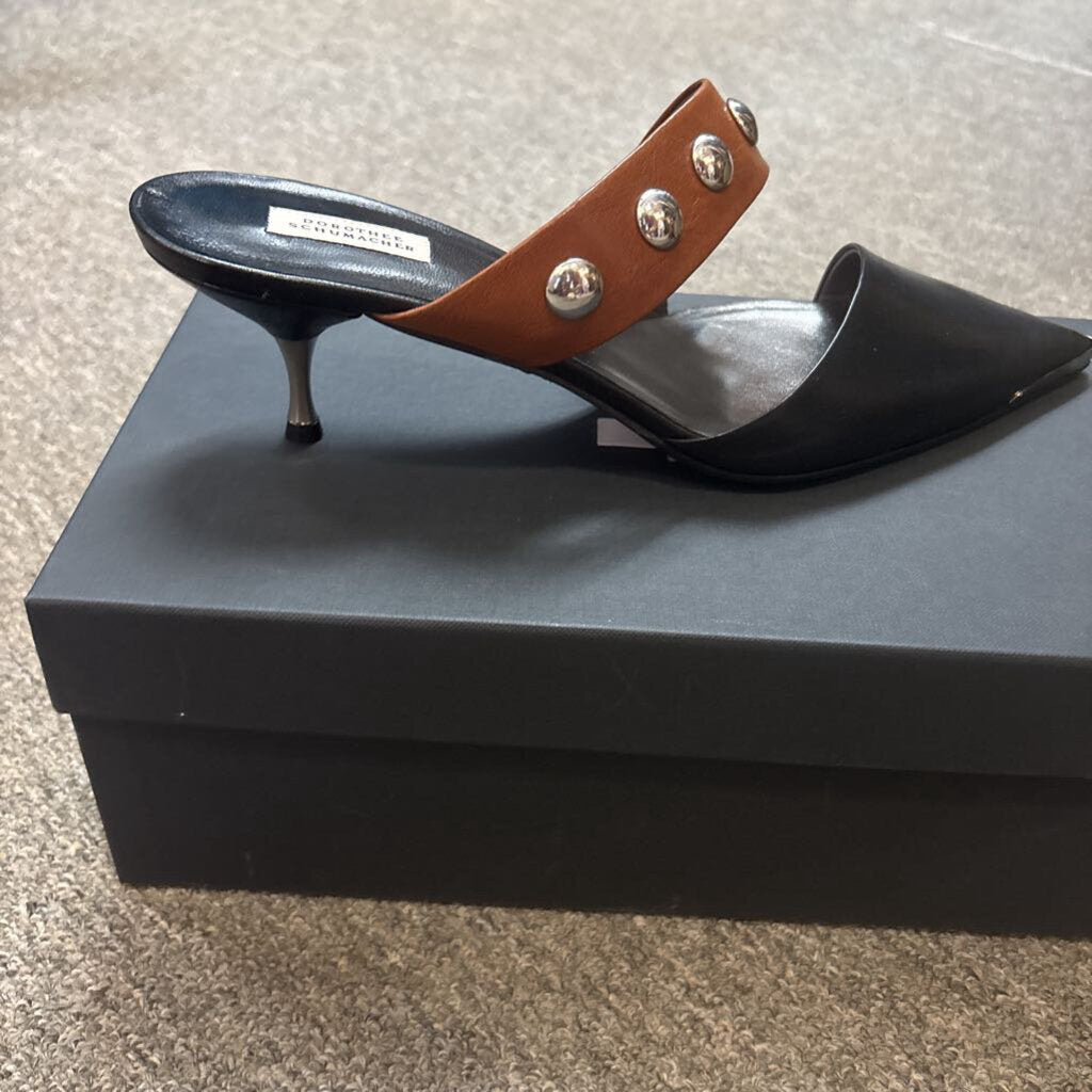 DOROTHEE SCHUMACHER,STUDDED KITTIN HEELS,BLK BROWN,40