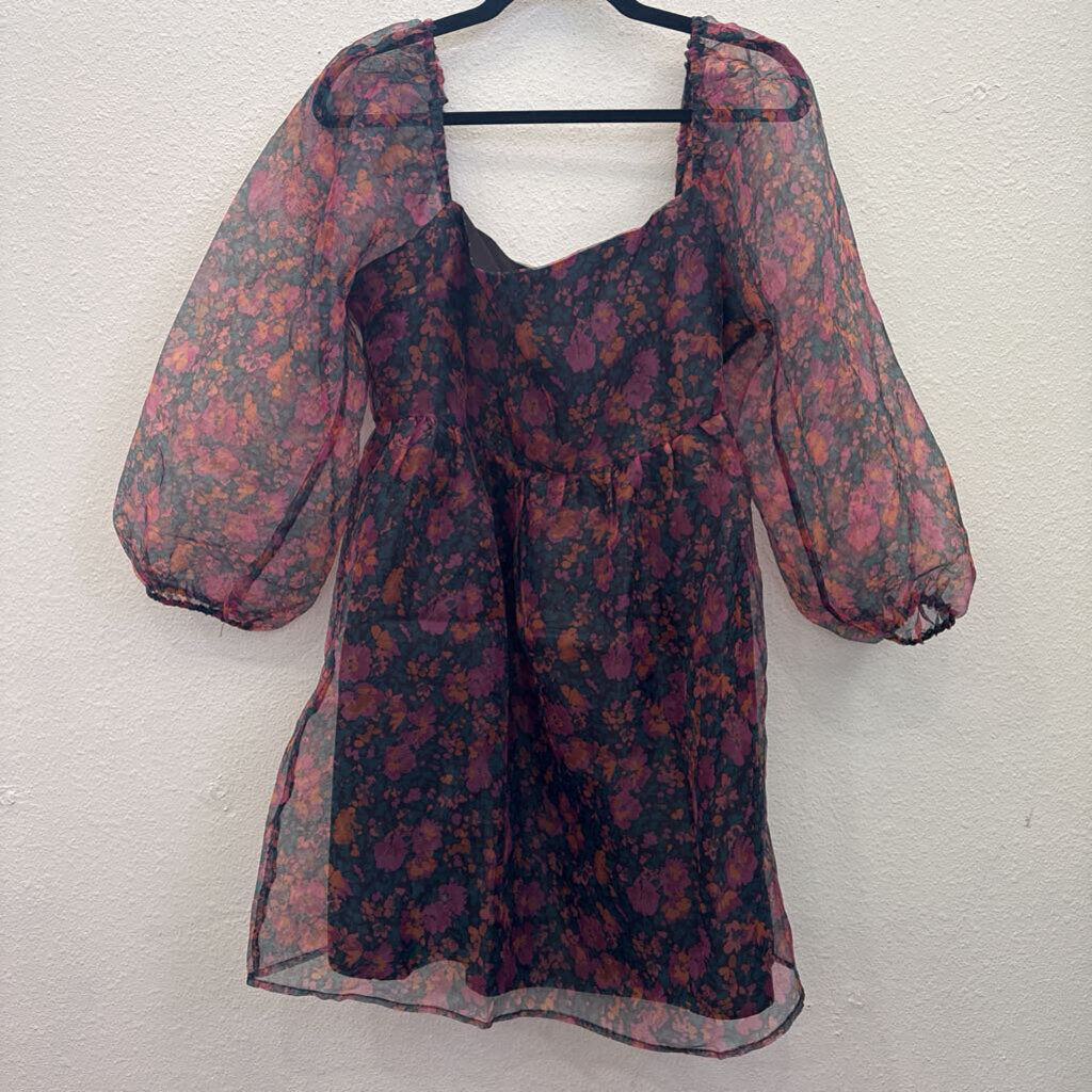 PINK LILLY,FLORAL SHEER DRESS ,BLK/MULTI ,XL