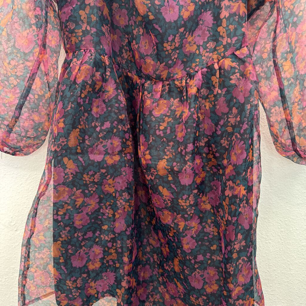 PINK LILLY,FLORAL SHEER DRESS ,BLK/MULTI ,XL
