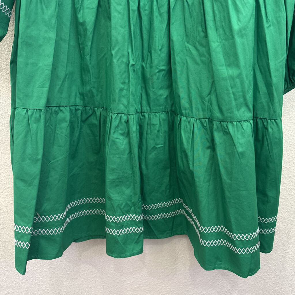 AVARA,NWT TIERED RUFFLE DRESS ,GRN/WHT,XL