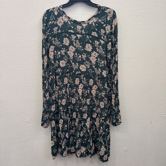 KNOX ROSE,FLORAL MAXI DRESS ,GREEN/TAN ,L