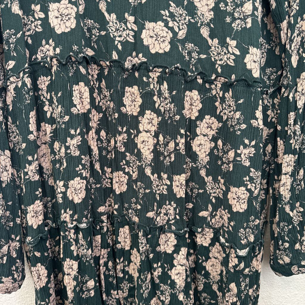 KNOX ROSE,FLORAL MAXI DRESS ,GREEN/TAN ,L